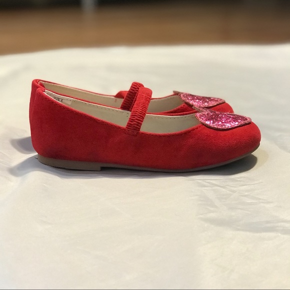 Gymboree Red ballet flats with pink glitter heart - Picture 2 of 6