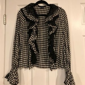 RL black and white checkered blouse with lace