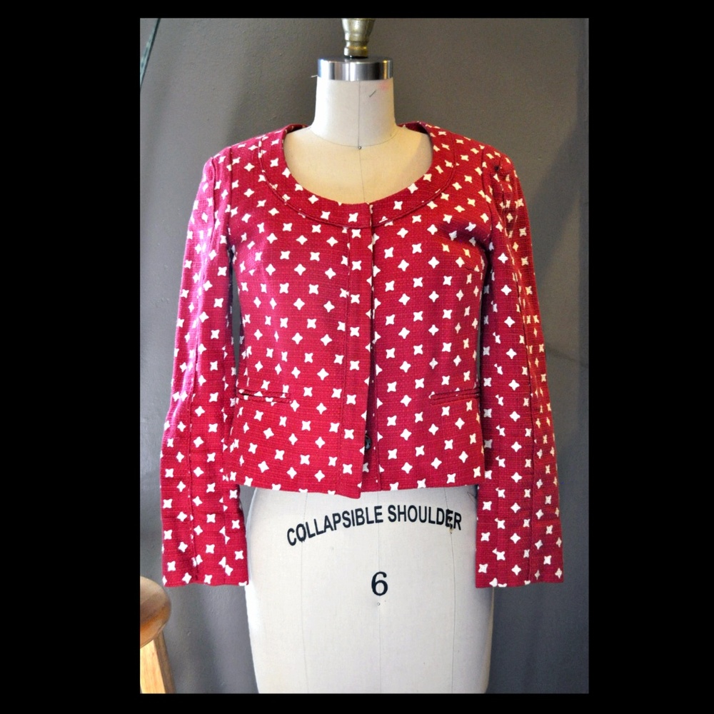 Rachel Roy Red Tweed Jacket w/ White Dot