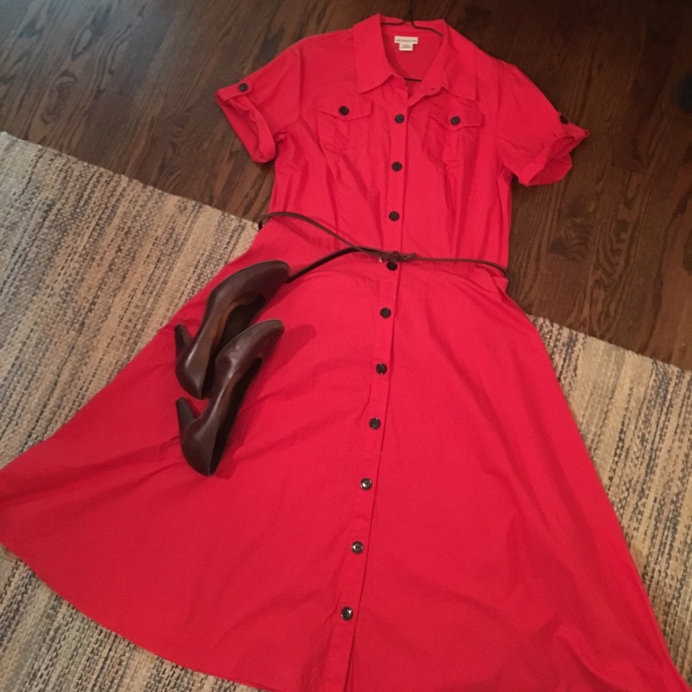 Liz Claiborne red button down shirt dress w/ belt