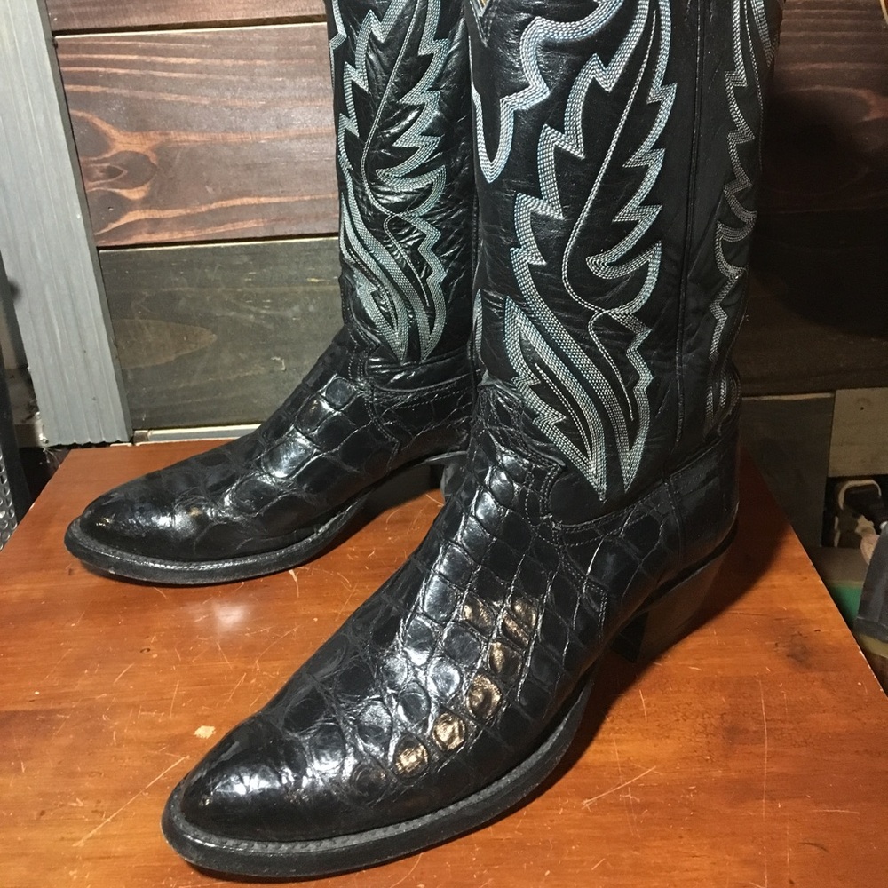 Justin Black Alligator Skin Cowboy Boots Sz 8