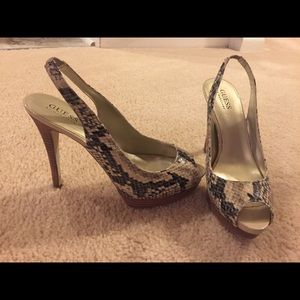 Guess Snakeskin Peep Toe Pumps