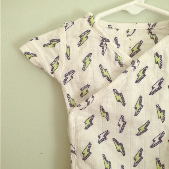 Aden Anais Baby Boy Short Sleeve Kimono Coverall~ White with Lighning Bolt Print