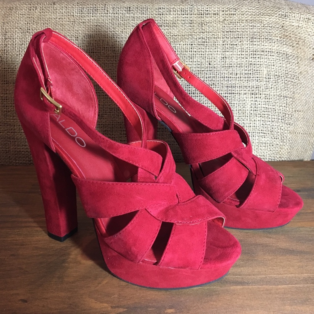 Aldo Sorgatz Red Suede Open Toe Heels