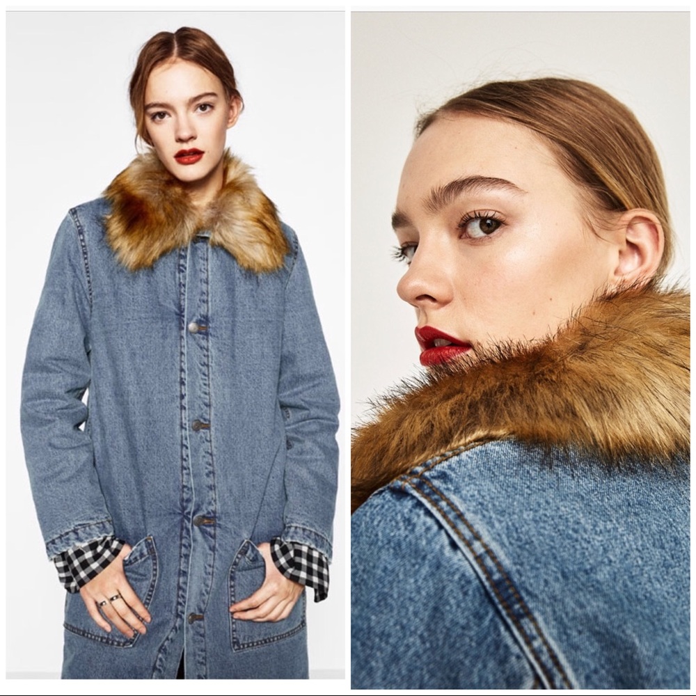 🧥Denim Frock Coat with Detachable Faux Fur🧥