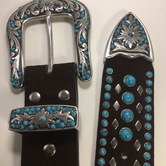 Women\'s Nocona studded Western Turquoise belt Sz L main image 2
