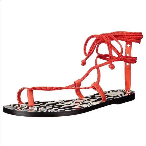 Leather Gladiator Toe Ring Aztec Print Chic Sandal - Picture 6 of 7