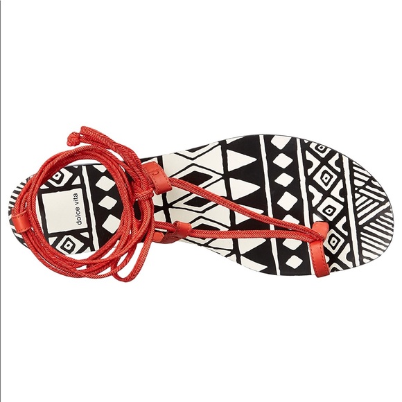 Leather Gladiator Toe Ring Aztec Print Chic Sandal - Picture 7 of 7