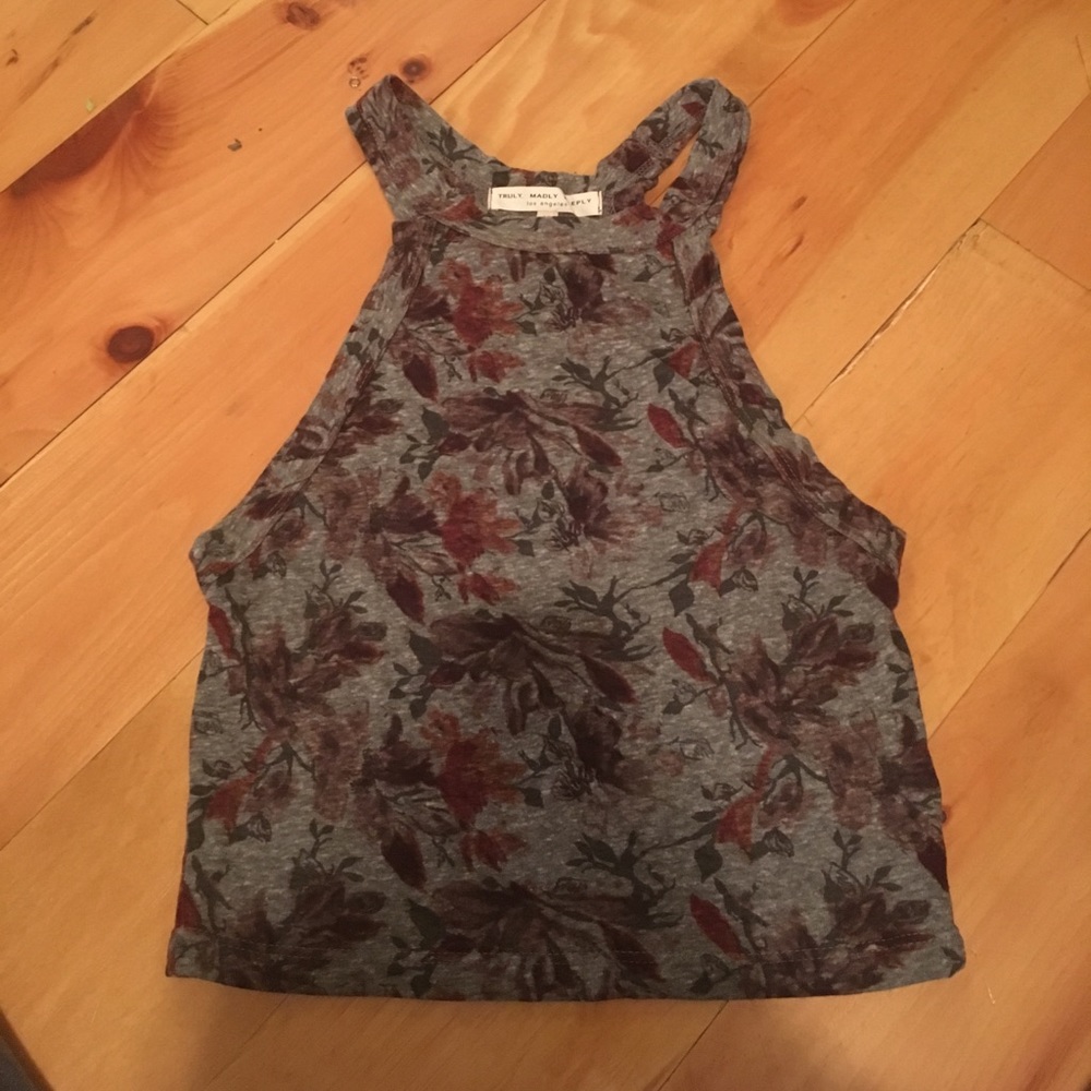 High-necked floral cropped top