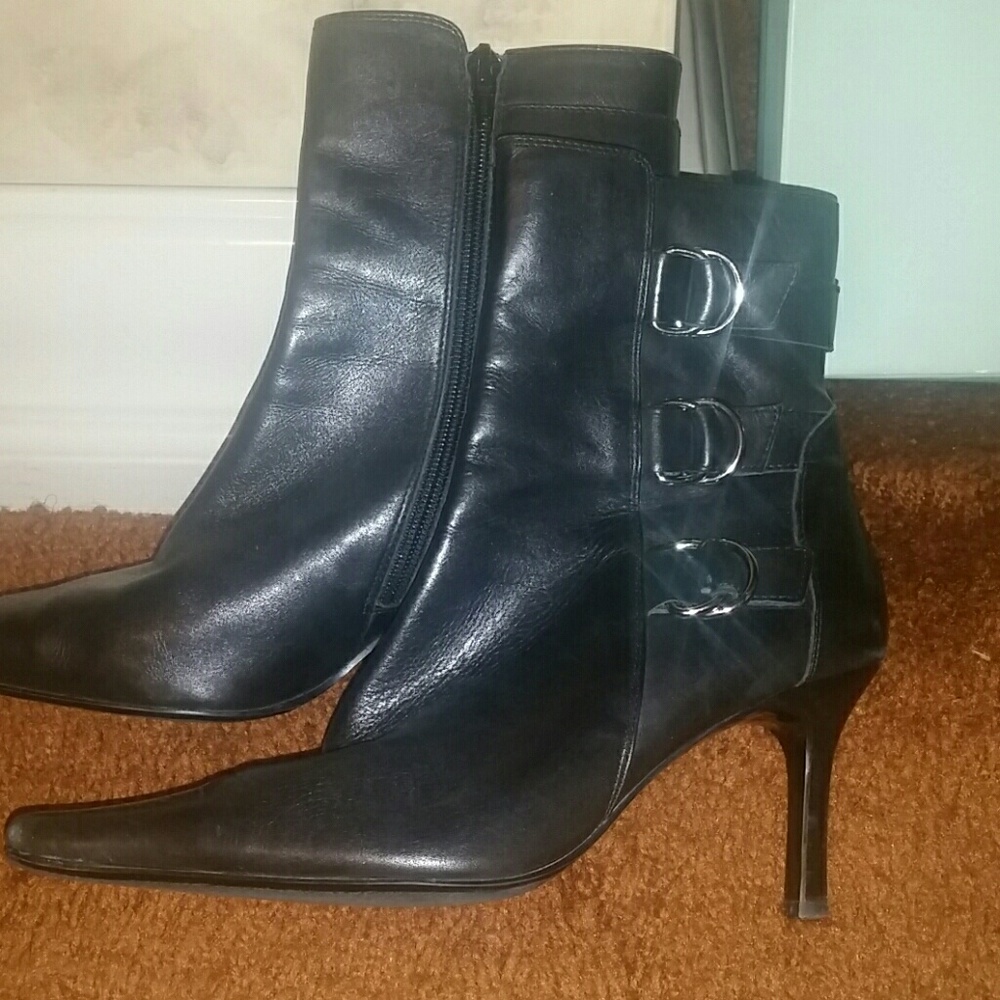 Black leather bootie with silver  straps