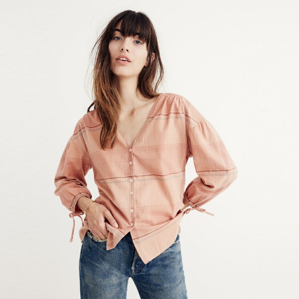 NWT Madewell Peach Plaid Top