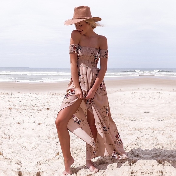 Vacation Ready beige floral off shoulder dress - Picture 2 of 8