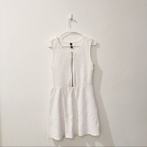 Divided Front Zipper White Dress