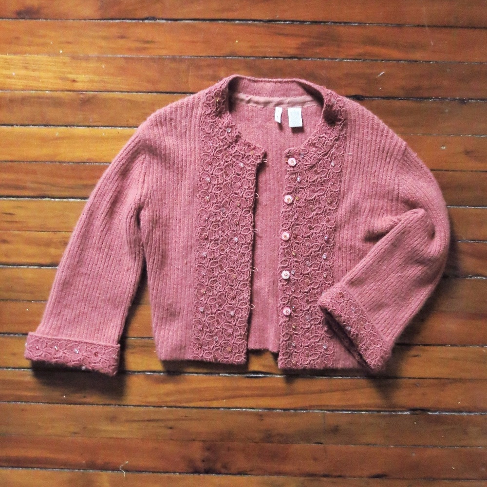 Anthropologie Cropped Pink Knit Cardigan Size S