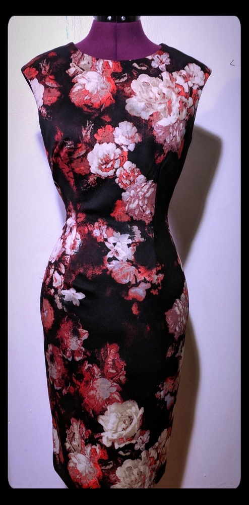 Black Floral Cocktail Pencil dress