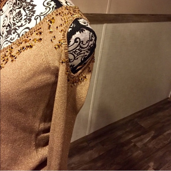 Cache Gold Beaded Cold Shoulder Sweater - Picture 2 of 5