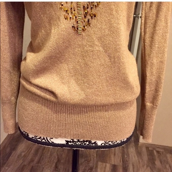 Cache Gold Beaded Cold Shoulder Sweater - Picture 4 of 5