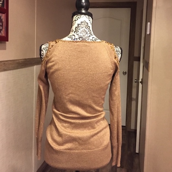 Cache Gold Beaded Cold Shoulder Sweater - Picture 5 of 5