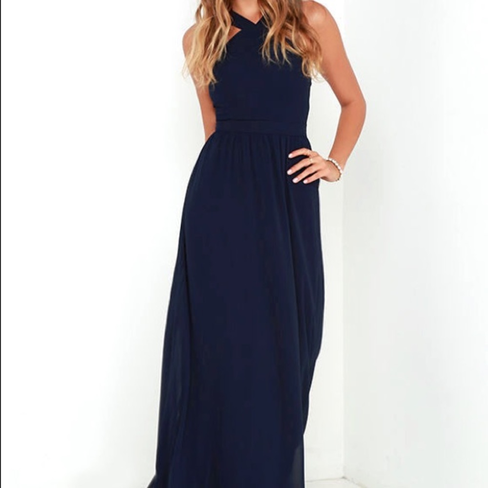 NWT Lulus Air of Romance Maxi Dress Navy Size Med