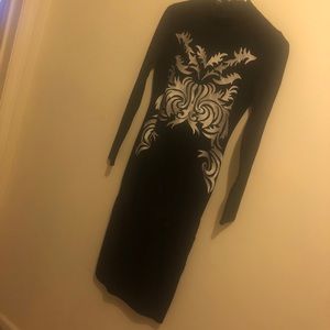 mock neck dress with silver embroiderary