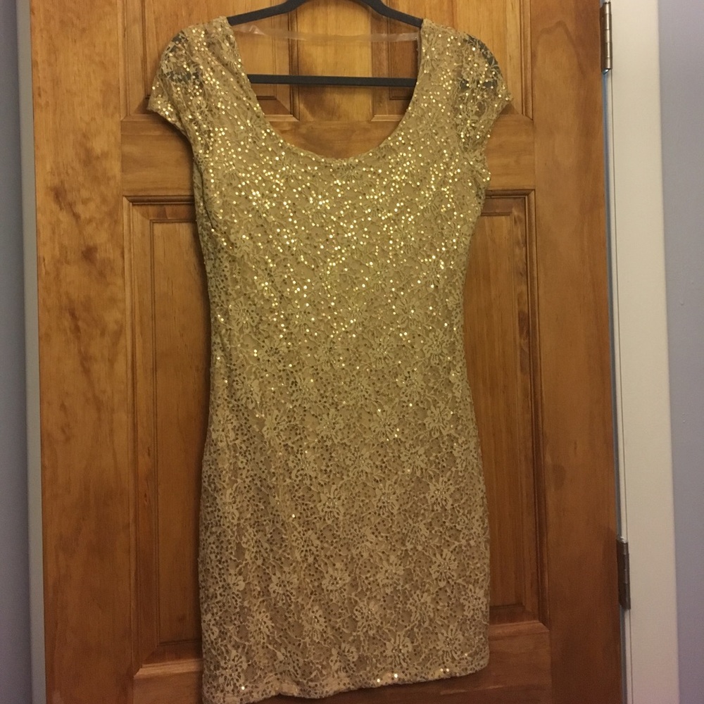 Gold Sequin Lace Mini Dress