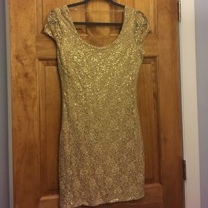 Gold Sequin Lace Mini Dress