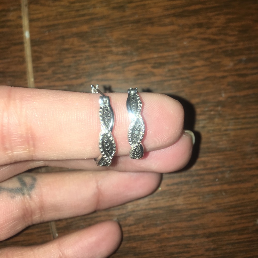 Sterling silver black diamond hoops