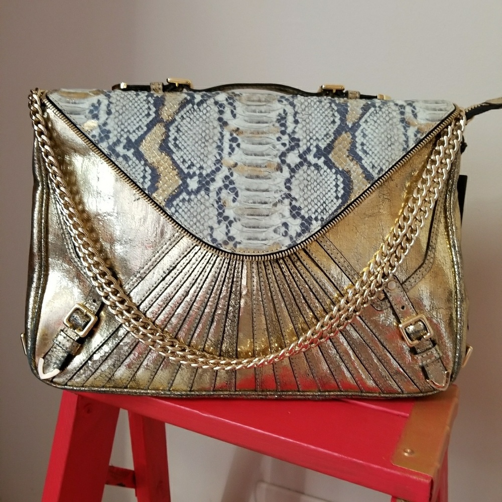 Rebecca Minkoff Gold Foil With Python Classic Mab - image 1