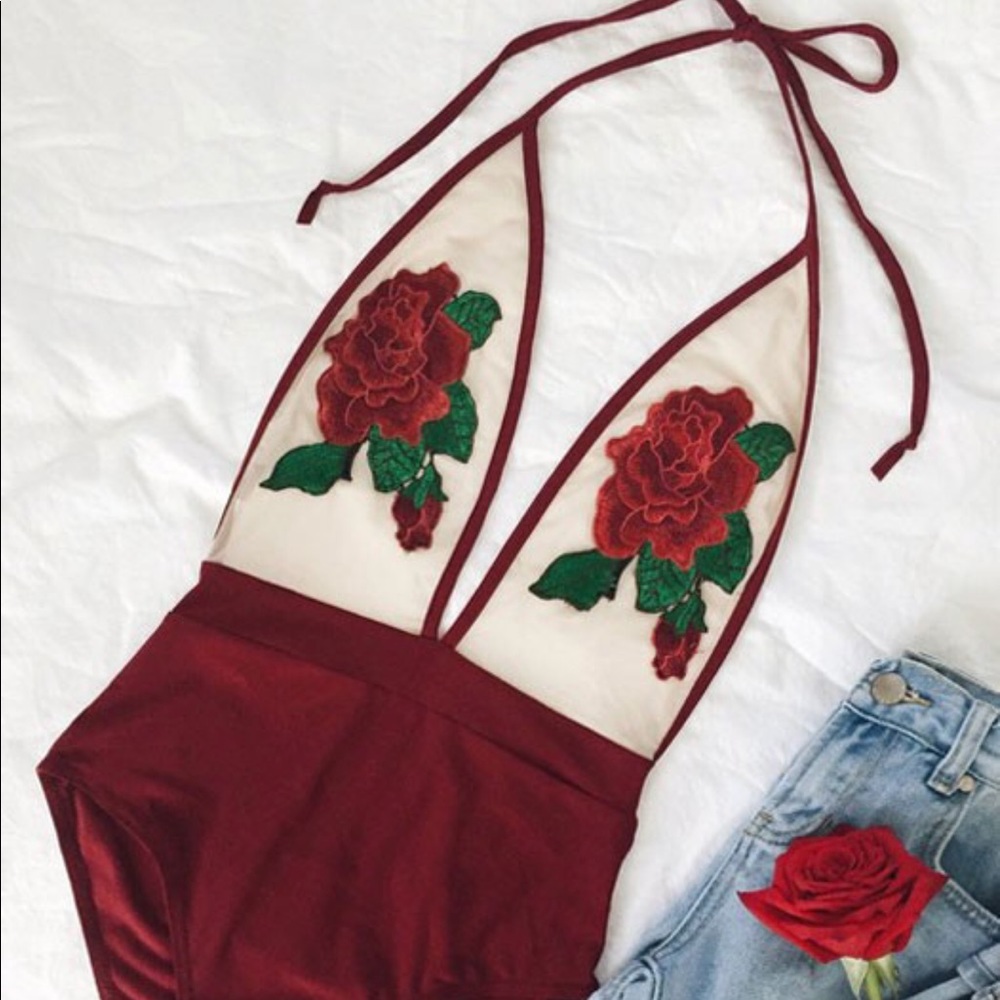 Sheer flower one piece bathing suit