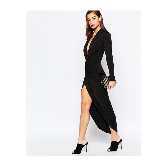 plunge front maxi dress