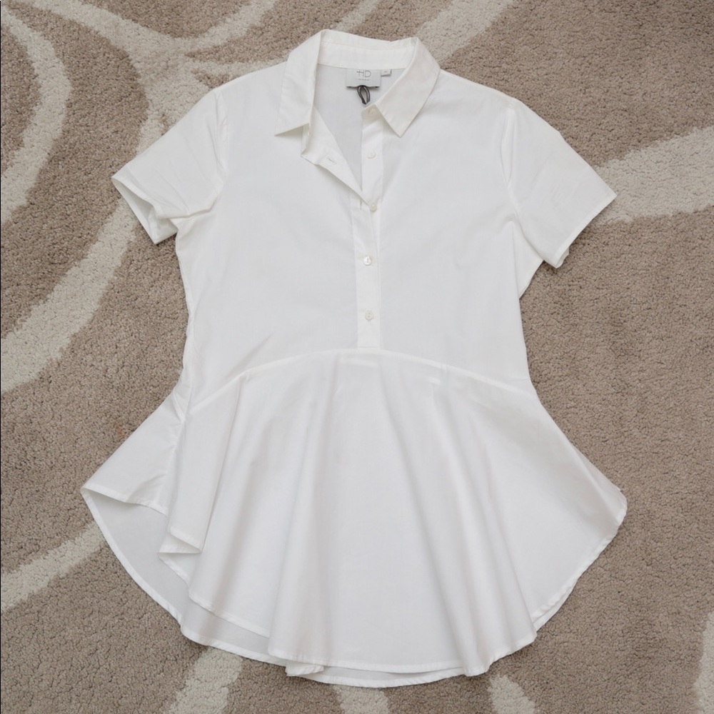 White button down peplum blouse