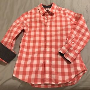 Boys Salmon and White check button-down