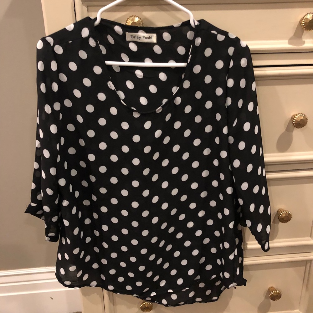 Black blouse with white polka dots