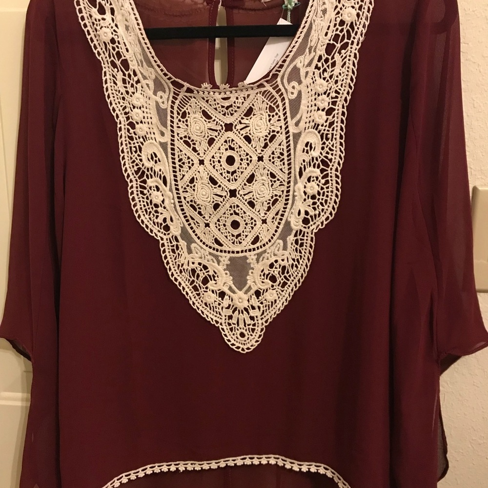 Wine Lace Tunic Top