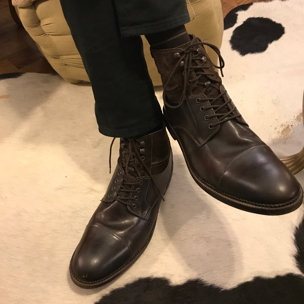 Clark’s brown leather and suede combat Moto boots