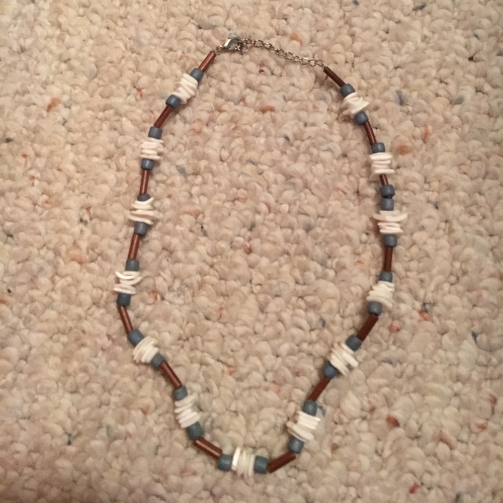 Shell necklace white blue and brown