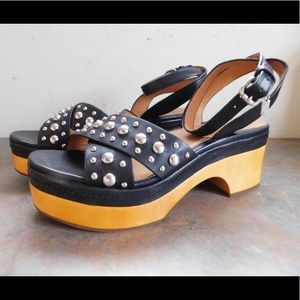 Coach Black Silver Studded Wood Platforms Size 8