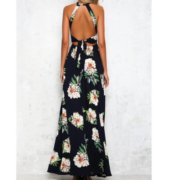 SALE! Sexy beige floral sleeveless maxi dress - Picture 4 of 7