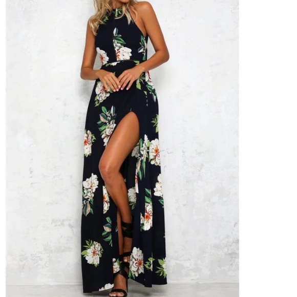 SALE! Sexy beige floral sleeveless maxi dress - Picture 5 of 7