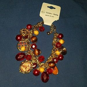 Cranberry and Gold Charm Bracelet