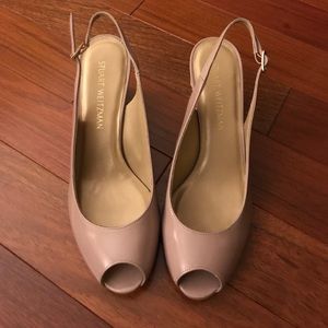 NEVER WORN Neutral Stuart Weitzman Peep Toe Wedges