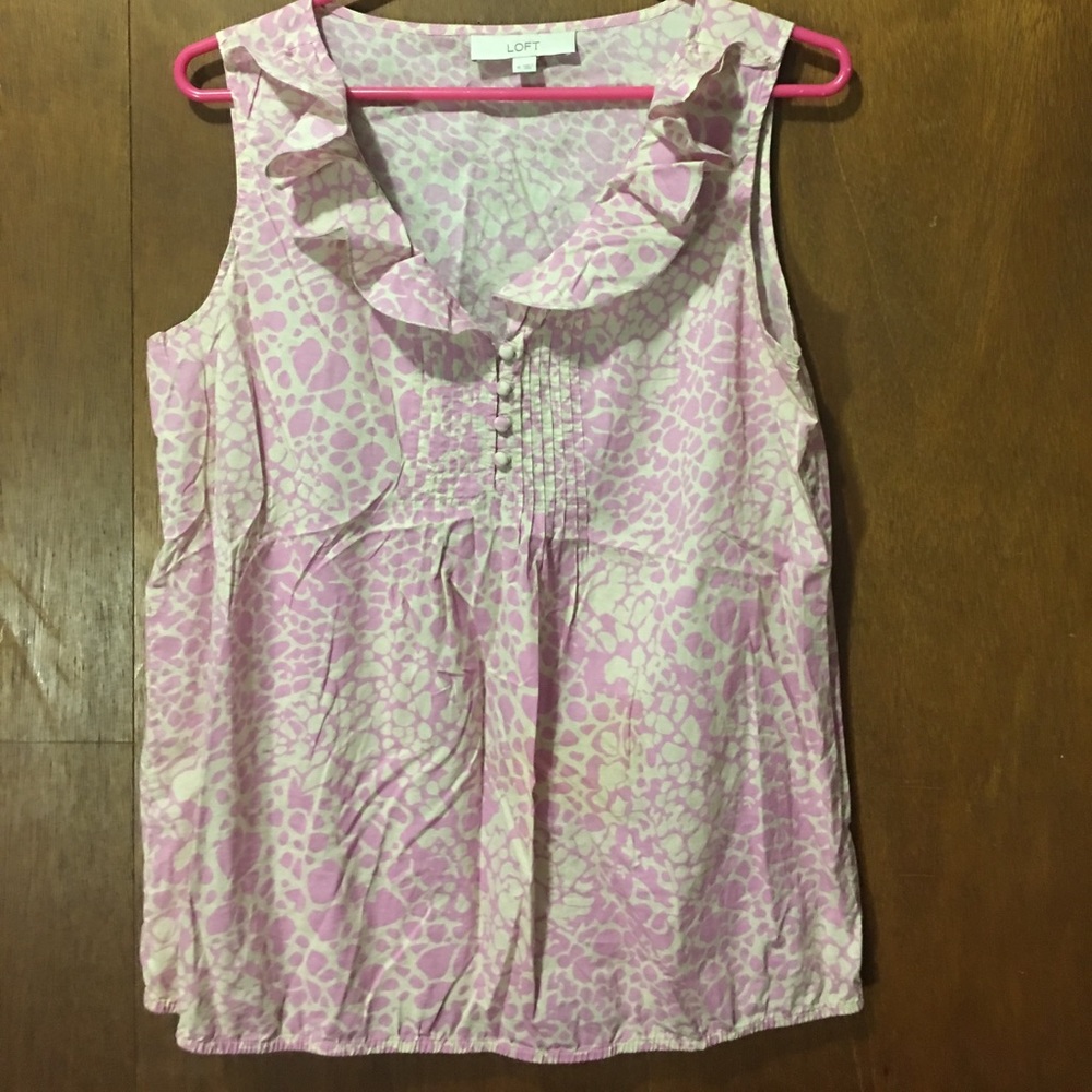 Pink and white sleeveless loft blouse