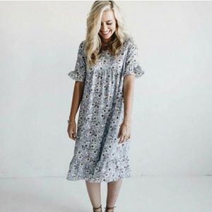 Roolee Blue and White Flowery Flowy Dress