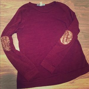 Maroon Sweater with Sequined Elbow Patches