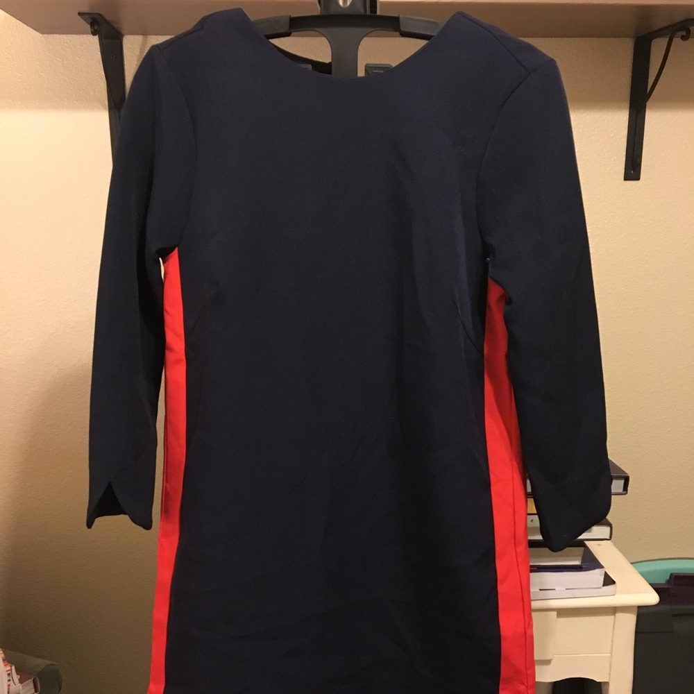 Retro mod navy blue and red stewardess dress