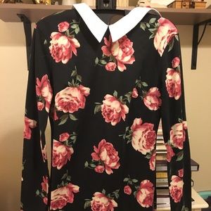 Floral long sleeve goth peter pan collar dress