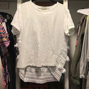 Sea NY. White tshirt with tassels on back.