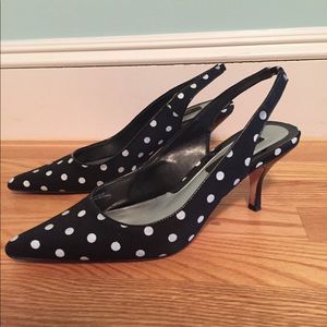 White House Black Market polka dot kitten heels