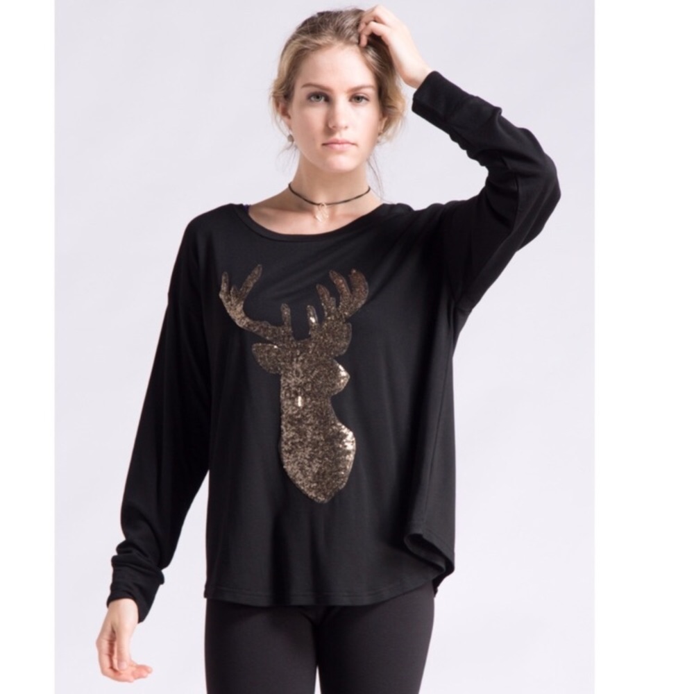 Sequins Reindeer French Terry Top