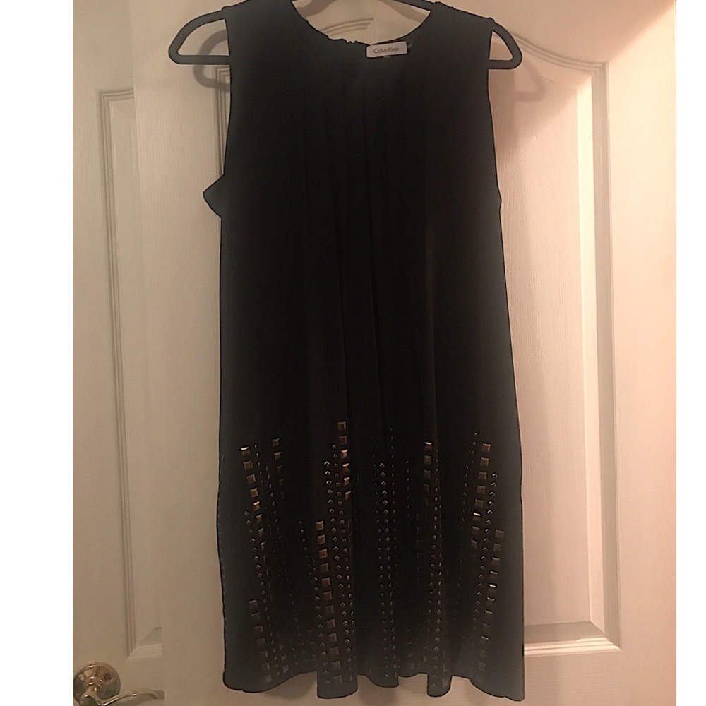 Calvin Klein shift dress with pleats and studs